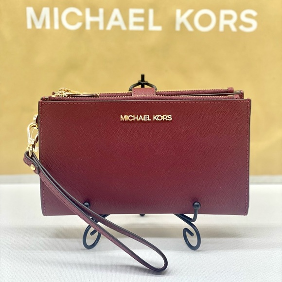 Michael Kors Handbags - Michael Kors DoubleZip Wallet Wristlet Phone Case Dark Cherry